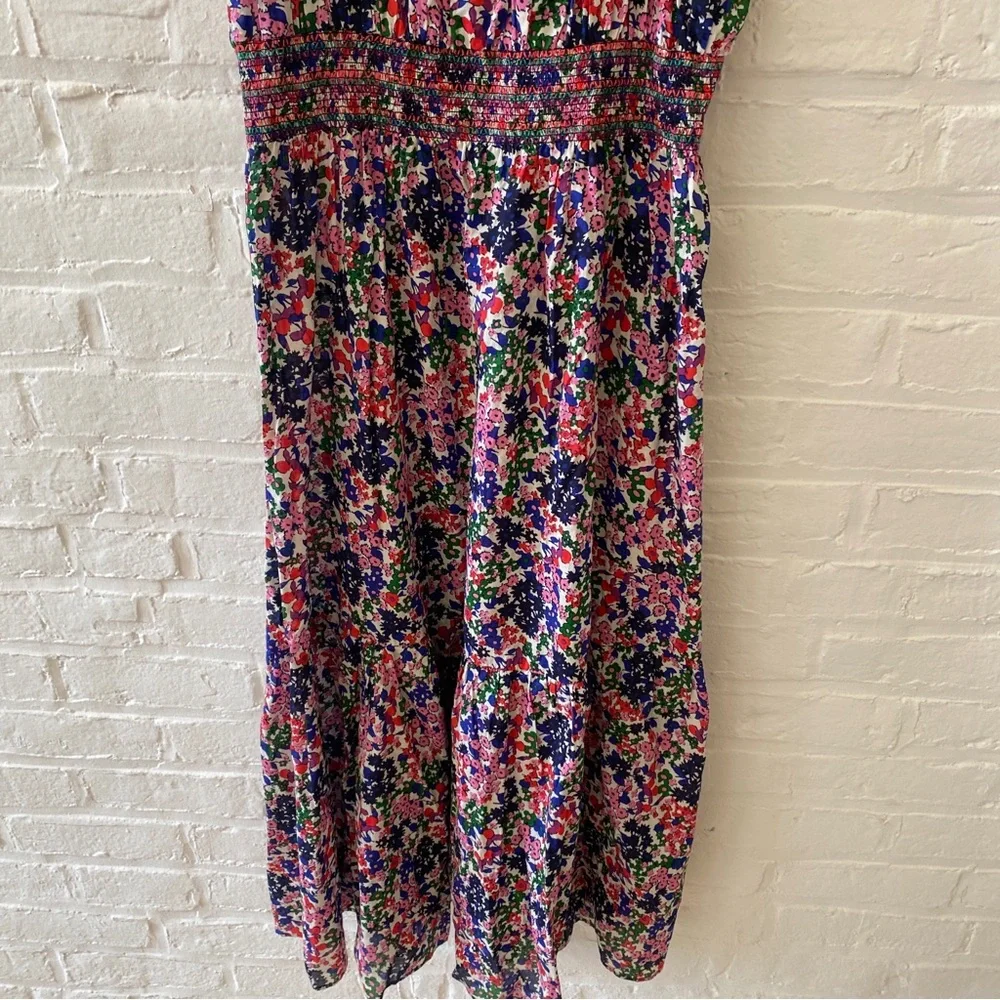 J. Crew || Smocked Dress In Watermark Floral Print Tie Shoulder Midi Medium_4